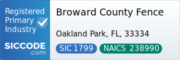 Broward County Fence - SIC Code 1799 - NAICS Code 238990 - Profile at SICCODE.com