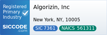 Algorizin, Inc, SIC Code 7361, NAICS Code 561311